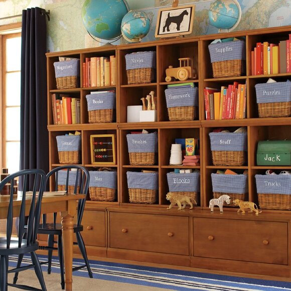 6 Pottery Barn Kids Gingham Sabrina Basket Liners, blue - Picture 4 of 5